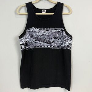 Hawaiian Arts Hilo Hawaii Black Kayaking Graphic Tank Top M